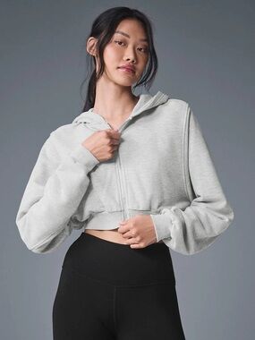 ALO Yoga Sweet Escape Zip Up Hoodie in Athletic Heather Grey